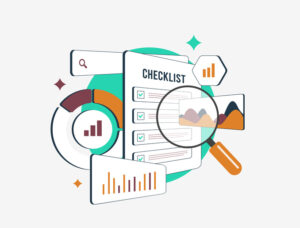 Website SEO Audit horizontal concept Web site search analytics with speed test results user experience and seo rankings metrics Cloud Digital Solutions Poole Web Design Website SEO audit illustration