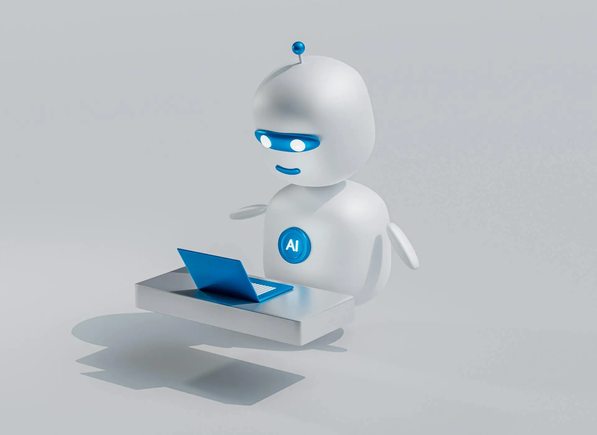 AI Robot working at its laptop
